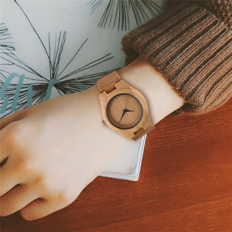 原木色竹木製腕時計女性時計ファッション防アレルギー腕時計誕生日プレゼント表牛皮真皮日本